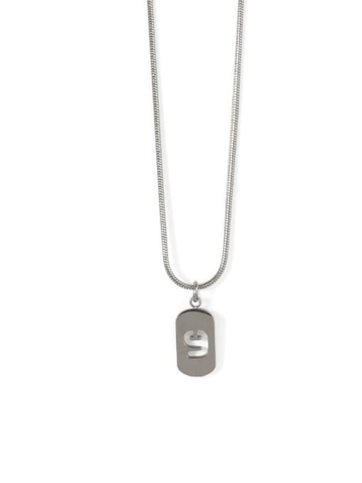 SILVER 9 Titanium Steel Number Minimalist Pendant Necklace