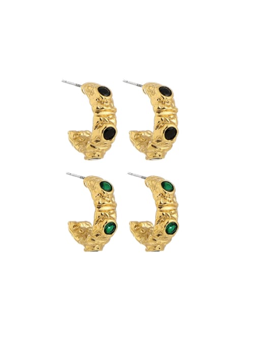 Five Color Brass Cubic Zirconia Geometric Vintage Stud Earring 0