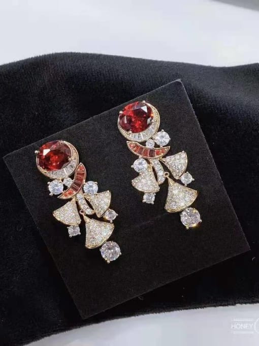 red Brass Cubic Zirconia Irregular Luxury Cluster Earring