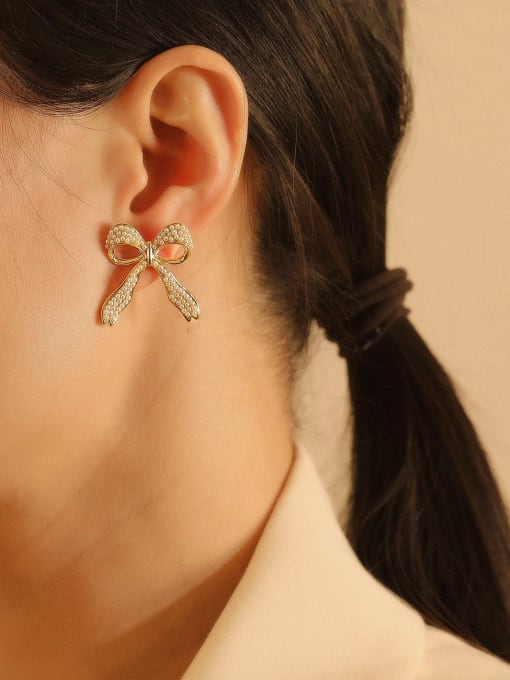 HYACINTH Brass Cubic Zirconia Bowknot Ethnic Stud Trend Korean Fashion Earring 1