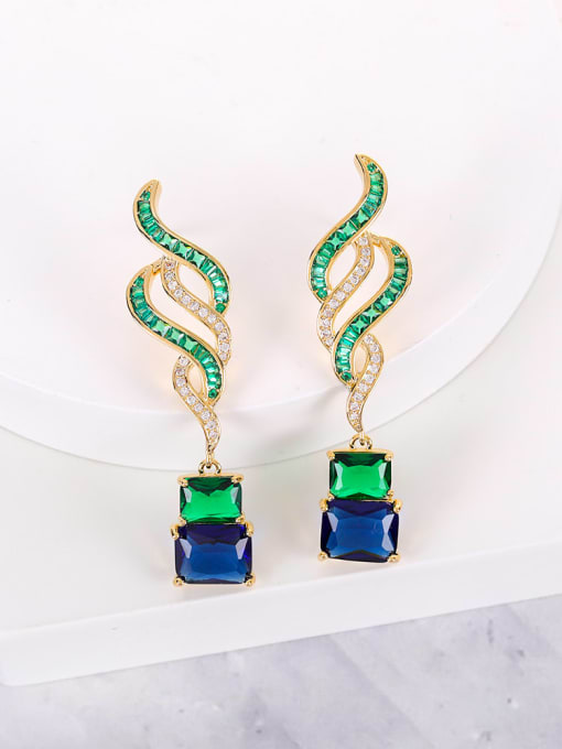 绿色 蓝色 Brass Cubic Zirconia Geometric Luxury Cluster Earring