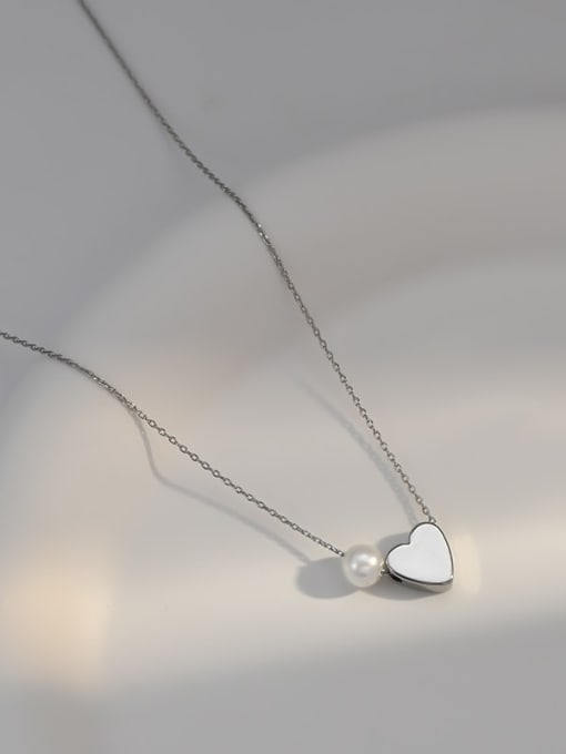 YOUH Brass Imitation Pearl Heart Dainty Necklace 3