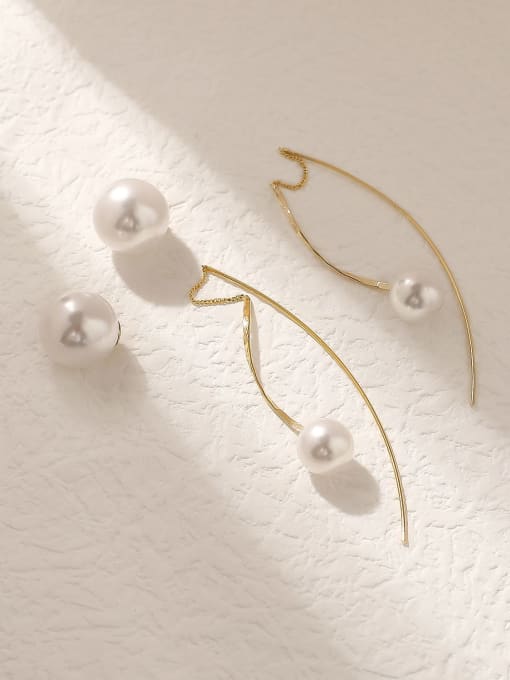 HYACINTH Brass Imitation Pearl Tassel Minimalist Hook Trend Korean Fashion Earring 2