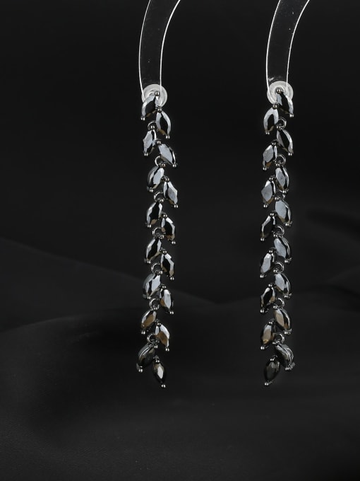 black Brass Cubic Zirconia Leaf Luxury Cluster Earring