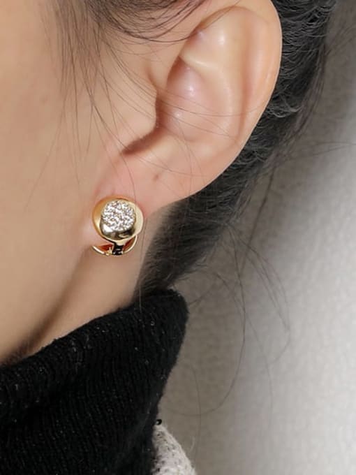 HYACINTH Brass Cubic Zirconia Geometric Minimalist Huggie Earring 1