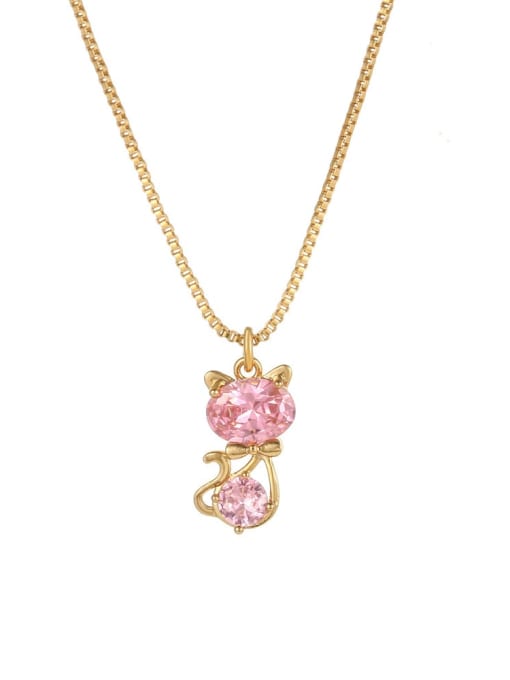 COLSW Brass Cubic Zirconia Cute  Kitty Pendant Necklace