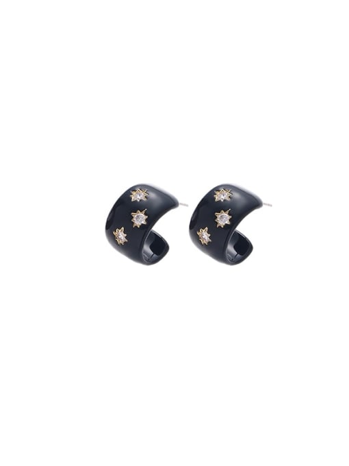 black Brass Enamel Geometric Minimalist Stud Earring