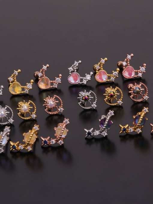 HISON Brass with Cubic Zirconia Multi Color Flower Minimalist Stud Earring(single) 1