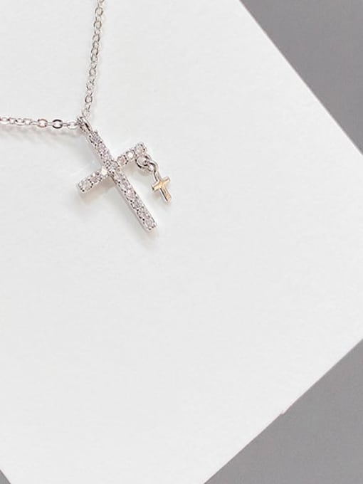 Steel color X660 Brass Cubic Zirconia Cross Dainty Necklace