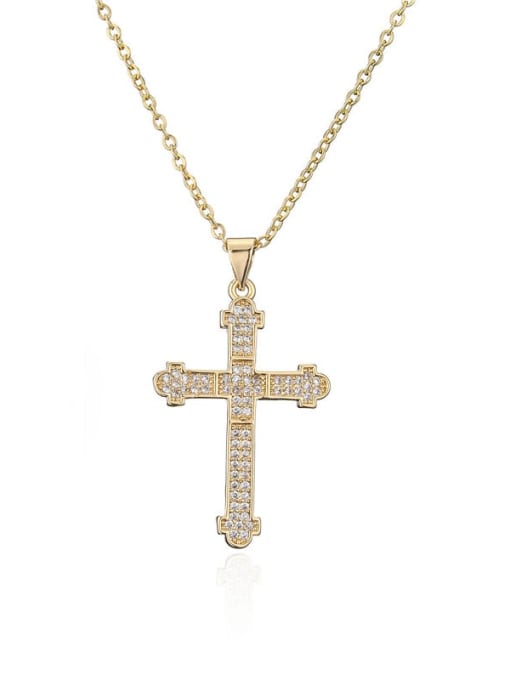 20679 Brass Cubic Zirconia Cross Vintage Regligious Necklace