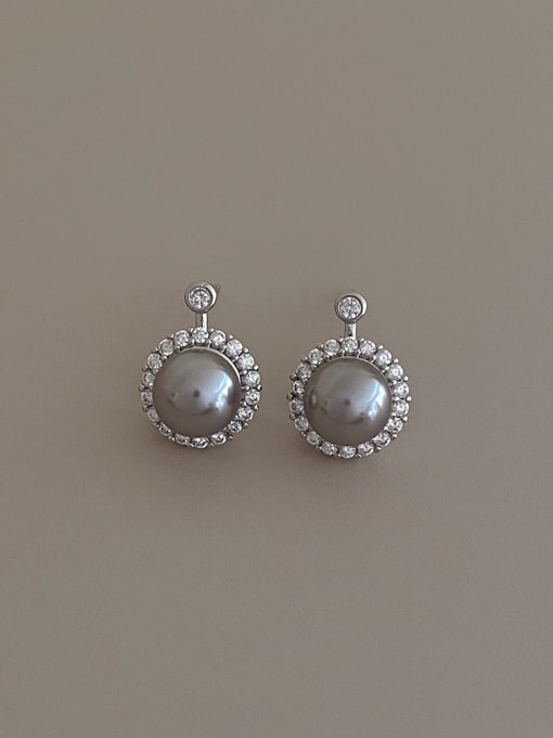 Grey pearl earrings Brass Imitation Pearl Geometric Minimalist Drop Earring