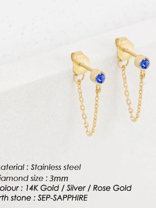 September Royal Blue Stainless steel Cubic Zirconia Tassel Dainty Stud Earring