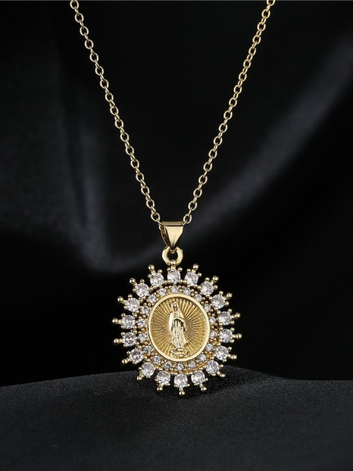 AOG Brass Cubic Zirconia Religious Vintage Geometric Pendnat Necklace 4