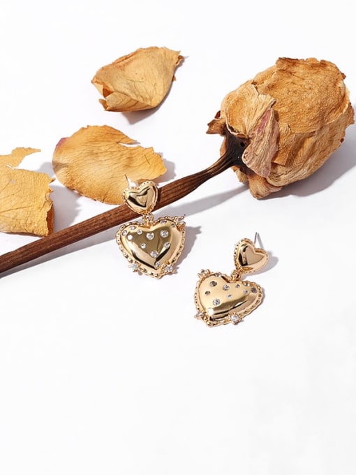 TINGS Brass Cubic Zirconia Heart Vintage Drop Earring 2