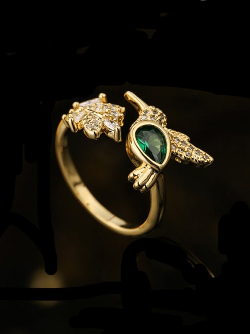 10768 Brass Glass Stone Bird Vintage Band Ring