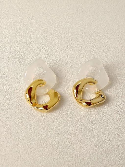 14k Gold + white Brass Resin Geometric Minimalist Drop Trend Korean Fashion Earring