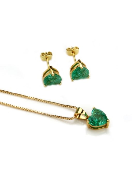 Gold Plated green zircon Brass Heart Cubic Zirconia Earring and Necklace Set