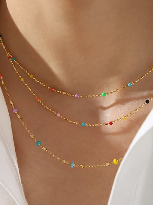 Five Color Brass Bead  Minimalist Rainbow Bracelet and Necklace Set 3