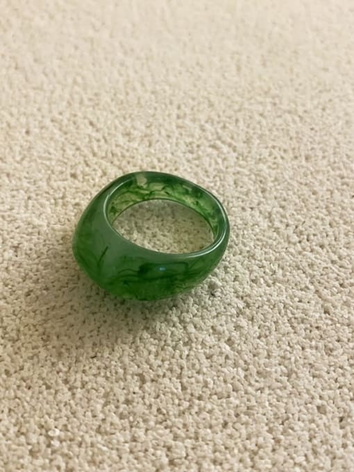 Green wide face acrylic ring Resin Geometric Vintage halo texture Band Ring
