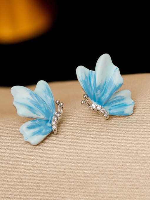 Palladium White K Gradient Blue Brass Butterfly Trend Stud Earring