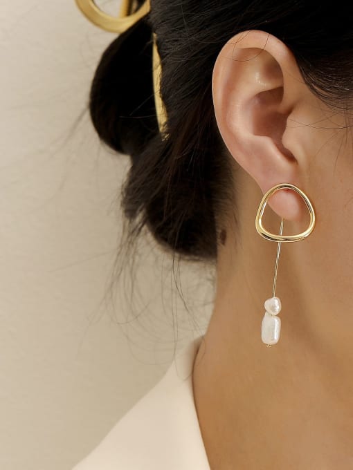 HYACINTH Brass Imitation Pearl Geometric Minimalist Drop Trend Korean Fashion Earring 1