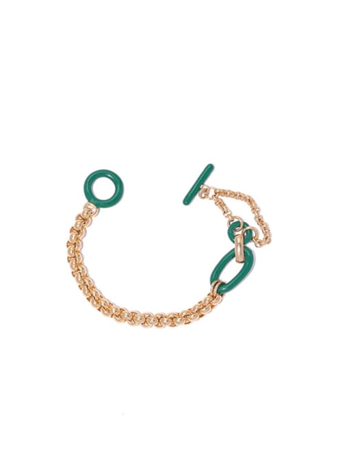 Green oil dripping Gold Bracelet Brass Enamel Geometric Minimalist Link Bracelet