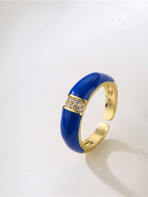 11097 Brass Enamel Cubic Zirconia Round Minimalist Band Ring