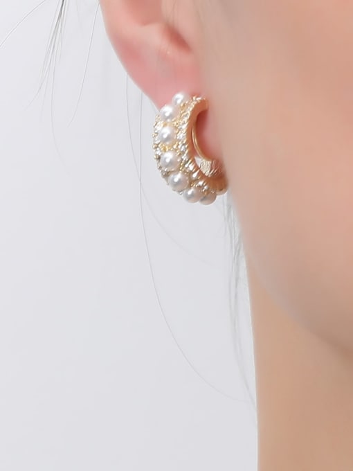 HYACINTH Brass Imitation Pearl Geometric Vintage Clip Earring 1
