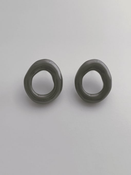 E255 Green Brass Resin Geometric Minimalist Stud Earring