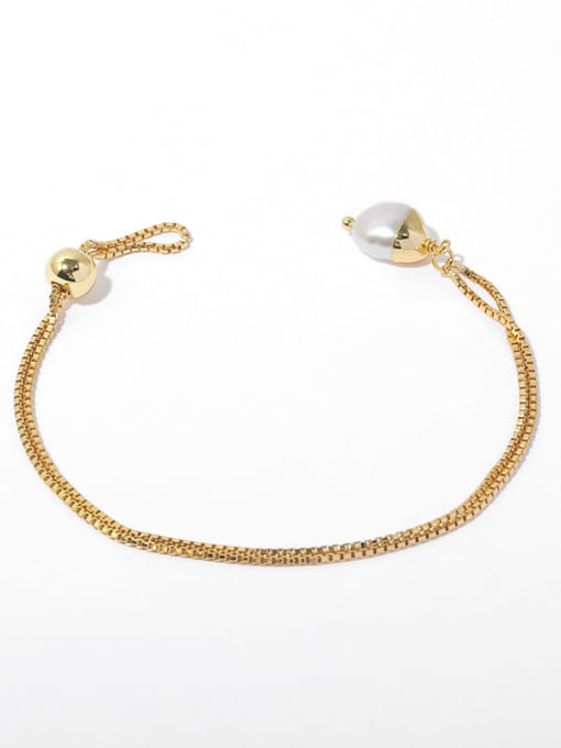 Adjustable Bracelet Brass Freshwater Pearl Irregular Minimalist Strand Bracelet