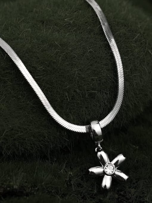 TINGS Brass Flower Minimalist Snake Bone Chain Necklace 1