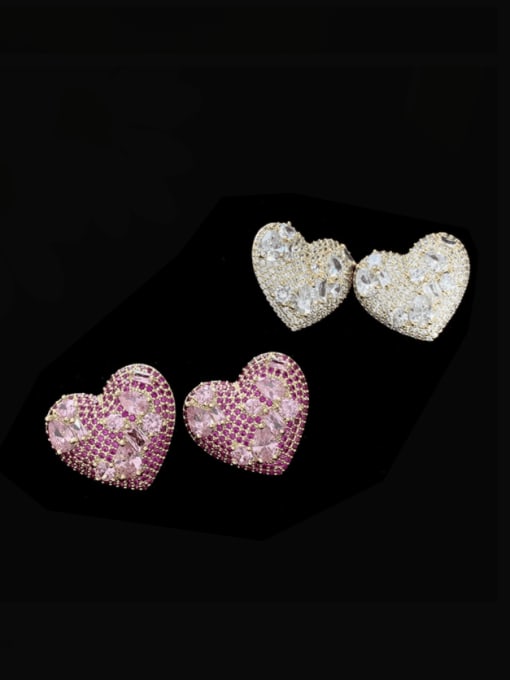 SUUTO Brass Cubic Zirconia Multi Color Heart Luxury Cluster Earring 0