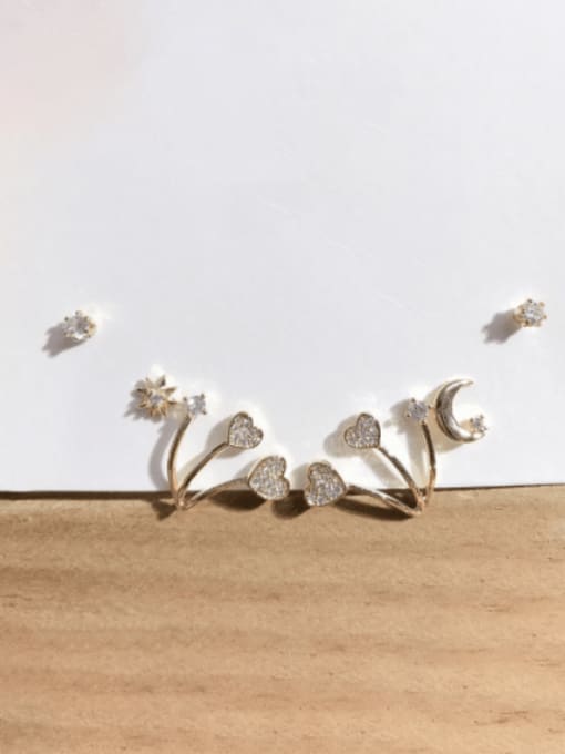 ZRUI Brass Cubic Zirconia  Minimalist Love Star Moon Suit Earrings 1