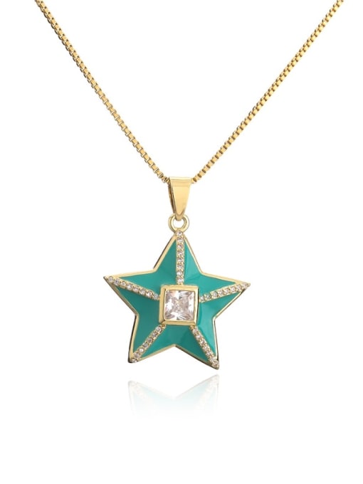20913 Brass Rhinestone Enamel Star Ethnic Five-pointed star Pedant Necklace