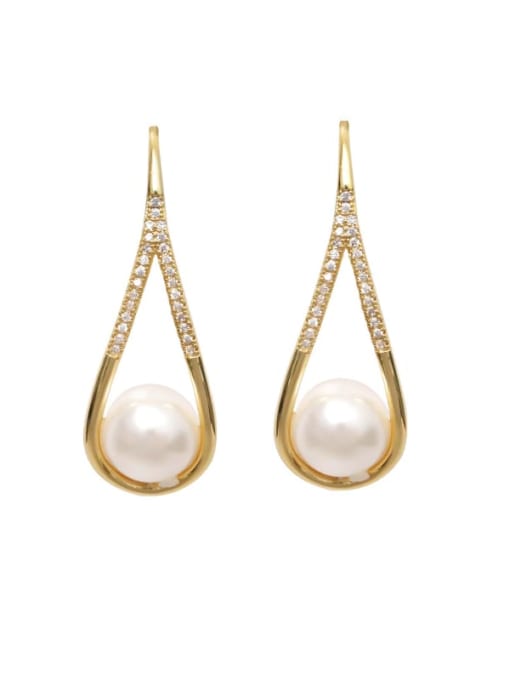 HYACINTH Brass Imitation Pearl Geometric Minimalist Hook Earring