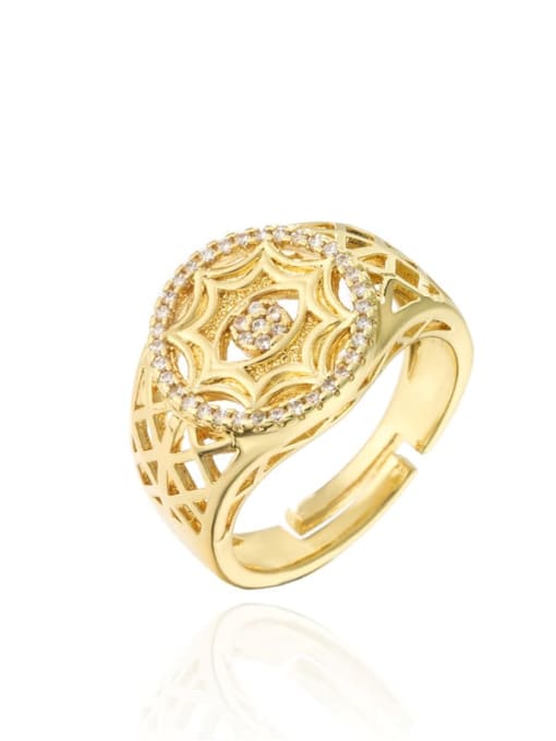 AOG Brass Cubic Zirconia Flower Vintage Band Ring