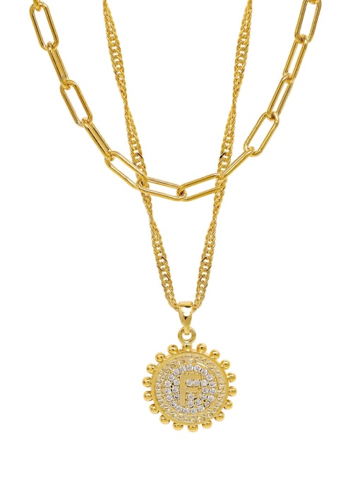 16K gold letter F Brass Cubic Zirconia Letter Minimalist Multi Strand Necklace