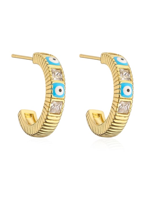 43247 Brass Cubic Zirconia Enamel Geometric Dainty Stud Earring