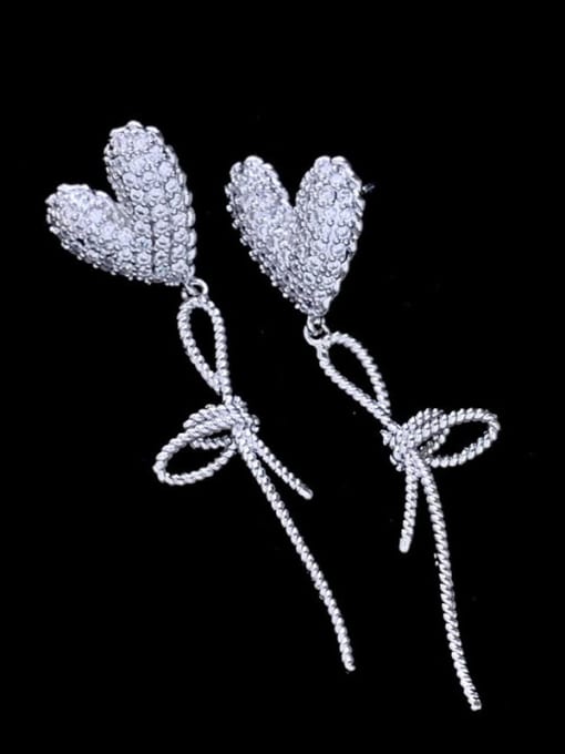 SUUTO Brass Cubic Zirconia Heart Luxury Threader Earring