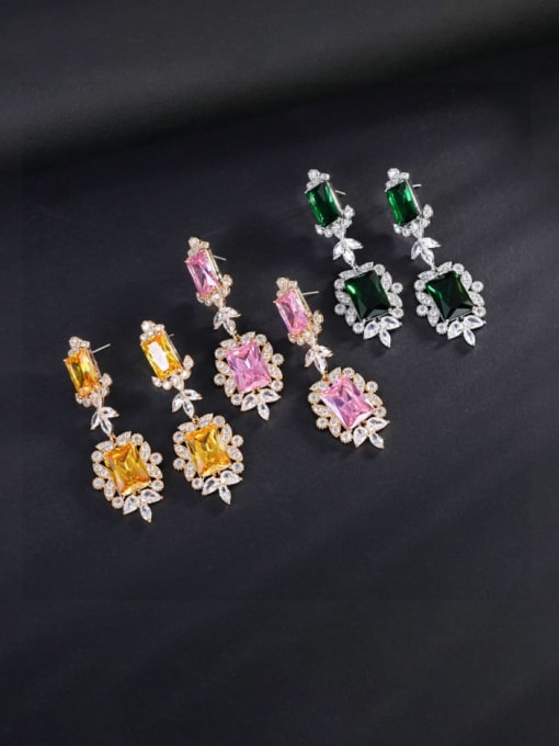 OUOU Brass Cubic Zirconia Multi Color Heart Luxury Cluster Earring 2