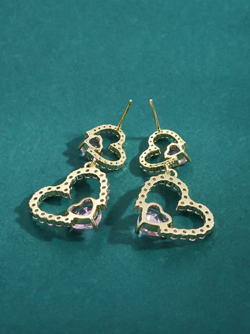 YOUH Brass Cubic Zirconia Heart Dainty Drop Earring 2