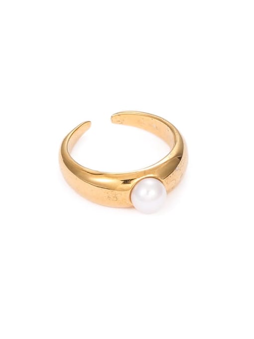 Smooth ring (non adjustable) Brass Imitation Pearl Geometric Vintage Band Ring