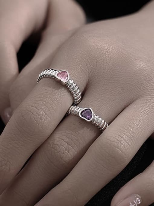 TINGS Brass Cubic Zirconia Heart Minimalist Band Ring 2