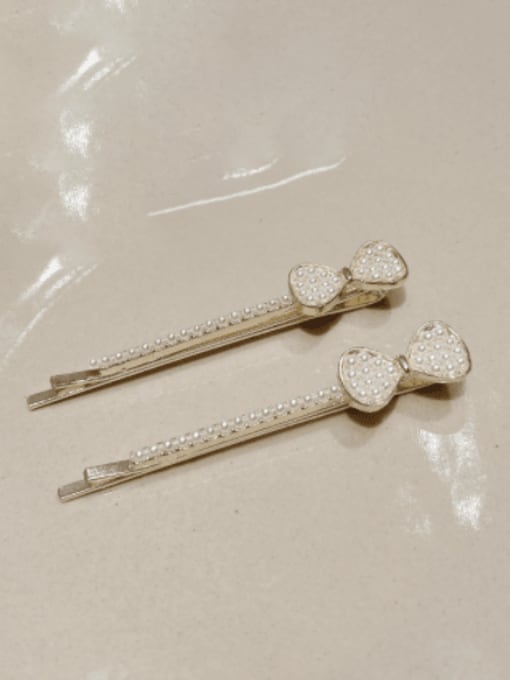 ZRUI Brass Minimalist   Imitation Pearl Bowknot Hair Pin 1