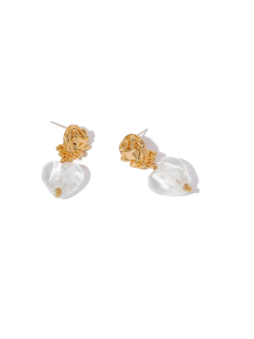 Five Color Brass Glass Stone Heart Minimalist Drop Earring 2