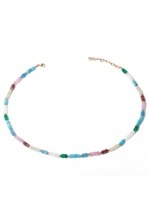 Multicolor natural stone necklace Titanium Steel Natural Stone Geometric Vintage Necklace