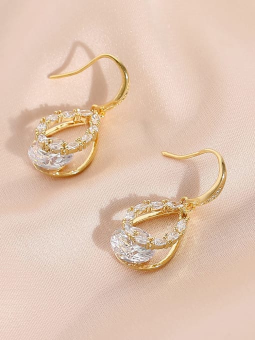 14k gold Brass Cubic Zirconia Geometric Vintage Hook Earring