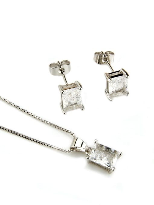 renchi Brass Rectangle Cubic Zirconia Earring and Necklace Set 2