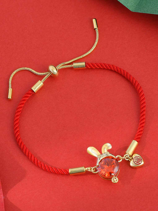 Gold SL61259 Brass Cubic Zirconia Red Rabbit Dainty Adjustable Bracelet