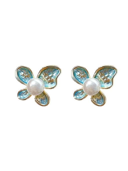 Papara Mixed Metal Freshwater Pearl White Butterfly Cute Stud Earring 0